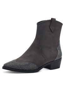 Marco Tozzi , Damen , Westernstiefelette , Blockabsatz, Cowboy Stiefelette, Boots, funkelnde Glitzersteinchen , grau , Trendige Westernstiefelette...