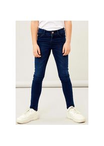 name it, Unisex, Stretch-Jeans &raquo;NKFPOLLY DNMTAX PANT&laquo; aus bequemem Stretchdenim, dunkelblau denim, 134, N-Gr, Stretch-Jeans mit schmaler Passform f&uuml;r 