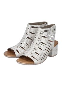 Rieker , Sandalette , Sommerschuh, Sandale, Blockabsatz, im Metallic-Look , silberfarben , Schicke Sandalette mit Klettverschluss-Riemchen