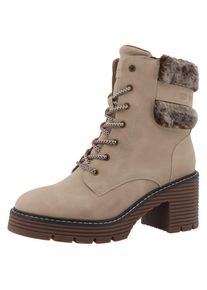 Tom Tailor , Schnürstiefelette, Blockabsatz, Schnürboots mit Reissverschluss für leichten Einstieg , beige , Modische Schnürstiefelette mit...