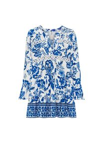Lascana , Longbluse, mit Spitzeneinsätzen, Tunika, Blusenkleid, Strandmode , blau , Kurzes Kaftankleid mit V-Ausschnitt