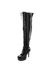 LASCANA Belle Affaire , Overkneestiefel »High-Heel-Stiefelette zum Schnüren«, mit Reissverschluss und Plateausohle, erotische Lack-Optik , schwarz...