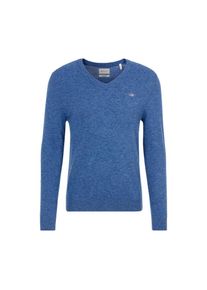 Gant, Herren, V-Ausschnitt-Pullover &raquo;EXTRAFINE LAMBSWOOL V-NECK&laquo; mit Logostickerei, stone blau melange, M, Langarm Pullover von Gant