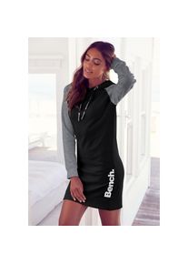Bench. Loungewear, Unisex, Sweatkleid mit Kapuze und farblich abgesetzten &Auml;rmeln, anthrazit, schwarz, 32/34, N-Gr, Sweatdress mit Logodruck