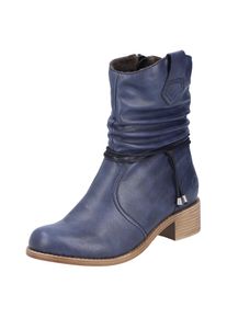 Rieker , Winterstiefelette, Boots, Blockabsatz, slouchy Schaft, mit Innenreissverschluss , blau , Stiefelette mit Zierkordel am Schaft