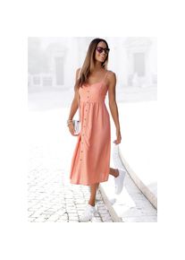 Lascana, Unisex, Lascana Sommerkleid aus Leinenmix mit Baumwolle, Midikleid, Strandkleid, puder, 34, N-Gr, Angesagte Midil&auml;nge