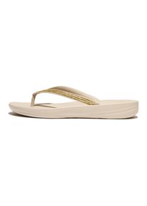 fitflop , Zehentrenner »iQUSHION SPARKLE - CLASSIC« , Keilabsatz, Sommerschuh, Schlappen mit funkelnden Glitzerbesatz , beige , Trendiger...