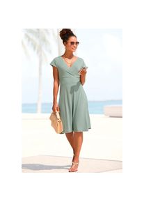 Lascana, Unisex, Lascana Midikleid aus b&uuml;gelfreier Ware, elegantes Sommerkleid aus Jersey, Strandkleid, sage gr&uuml;n, 36, N-Gr, Mit V-Ausschnitt