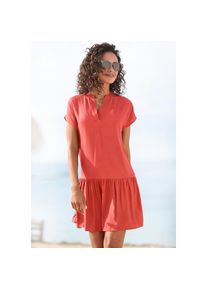 s.Oliver , Blusenkleid, mit Volant am Rock, Tunikakleid, Sommerkleid, Basic , orange , Kurzes Blusenkeid mit V-Ausschnitt