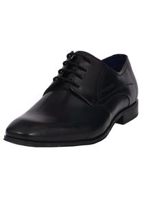 Bugatti , Schnürschuh, Blockabsatz, Abendschuh, Businessschuh, Festtagsschuh, Logoprägung , schwarz , Eleganter Schnürer mit verrundeter Karreeform
