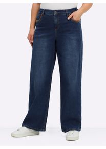 sheego Witt Damen Jeans mit weitem Bein und Paspelierung, blue-stone-washed, Größe 46, 99% Baumwolle, 1% Elasthan