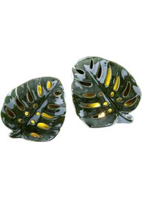I.Ge.A., I.GE.A. Windlicht &raquo;Blatt mit LED-Licht&laquo; 2er Set, gr&uuml;n, Keramik, B/H/T: 17 cm x 15 cm