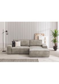 Ecksofa SHERWOOD Schlafsofa 267 cm, L-Form, Schlaffunktion mit Bettkasten (210x136 cm), Cord, Vintage, Samtvelours , grau , Home Affaire