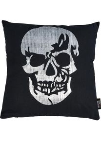 Dekokissen »Stone Skull«, mit Totenkopf-Applikation, Kissenhüle mit Füllung, 1 Stück , silberfarben , done.