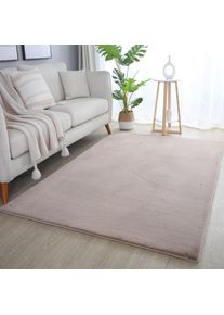 Hochflor-Teppich »POUFFY 5100«, rechteckig, 20 mm Höhe, Läufer, weicher glatter Softflor, Kaninchen Fell Haptik, waschbar , beige , Ayyildiz Teppiche