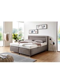 Boxspringbett mit Zierkissen und verchromten Kufen, in diversen Ausführungen , beige , Westfalia Schlafkomfort