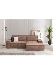 Ecksofa »SHERWOOD Schlafsofa 267 cm, L-Form,« Schlaffunktion mit Bettkasten (210x136 cm), Cord, Vintage, Samtvelours , braun , Home Affaire
