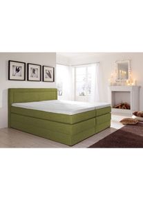 Hapo, Hapo Boxspringbett mit Bettkasten, gr&uuml;n, Kopfteil, seitliche Unterbox und Obermatratze sind mit pflegeleichtem Feinstrukturstoff in Leinenoptik 