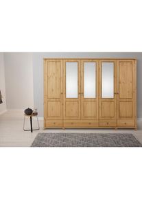 Kleiderschrank »Tessin«, (B/H/T ca. 245/191/59 cm), Breite 245 cm, Kiefer massiv, mit Spiegel , beige , Home Affaire