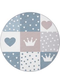 Kinderteppich »Eliz 391« rund 12 mm Höhe Kurzflor, Spielteppich, Patchwork-Muster, Motiv Krone, Herz & Punkte , beige , Paco Home , Obermaterial:...