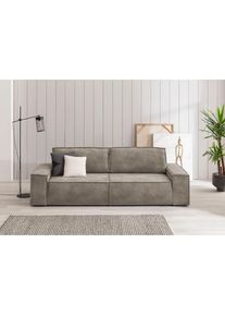 3-Sitzer »SHERWOOD Schlafsofa (257cm) Cord, Samtvelours, Vintage-Lederoptik« Schlaffunktion mit Bettkasten (ca. 136/200cm) , grau , Home Affaire