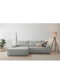 Ecksofa »SHERWOOD Schlafsofa 267 cm, L-Form,« Schlaffunktion mit Bettkasten (210x136 cm), Cord, Vintage, Samtvelours , grau , Home Affaire