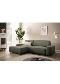 Ecksofa »TORGE (264cm), Schlafsofa in Cord, Samtvelours o Struktur fein, L-Form« Schlaffunktion, Bettkasten, Liegefläche: 125/210 cm , grün , Inosign