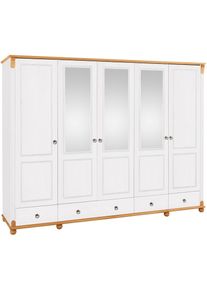 Kleiderschrank »Tessin«, (B/H/T ca. 245/191/59 cm), Breite 245 cm, Kiefer massiv, mit Spiegel , weiss , Home Affaire