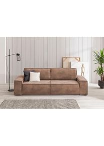 3-Sitzer »SHERWOOD Schlafsofa (257cm) Cord, Samtvelours, Vintage-Lederoptik« Schlaffunktion mit Bettkasten (ca. 136/200cm) , braun , Home Affaire