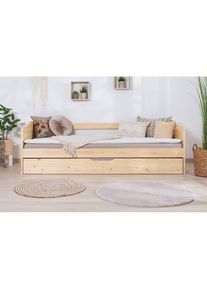 Ticaa Funktionsbett »Melinda, Daybett, Jugendbett, 2 Schlafplätze, Schublade auf Rollen«, (90x200cm), FSC -zertifizierte Kiefer, 2 Rollroste, Massivholz...