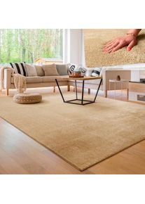 Teppich »Cadiz 630« rechteckig 14 mm Höhe Uni-Farben, besonders weich, waschbar, auch als Läufer erhältlich , beige , Paco Home , Obermaterial:...