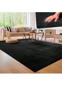 Teppich »Cadiz 630« rechteckig 14 mm Höhe Uni-Farben, besonders weich, waschbar, auch als Läufer erhältlich , schwarz , Paco Home , Obermaterial:...