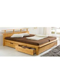 Funktionsbett »"FINJA " Kieferbett, Futonbett, Kopfteil mit Ablagefläche«, zertifiziertes Massivholz, Schubkästen optional , braun , Home Affaire