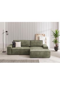 Ecksofa »SHERWOOD Schlafsofa 267 cm, L-Form,« Schlaffunktion mit Bettkasten (210x136 cm), Cord, Vintage, Samtvelours , grün , Home Affaire