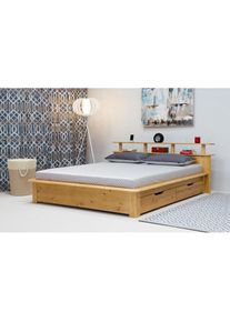 Funktionsbett »"FINJA " Kieferbett, Futonbett, Kopfteil mit Ablagefläche«, zertifiziertes Massivholz, Schubkästen optional , braun , Home Affaire