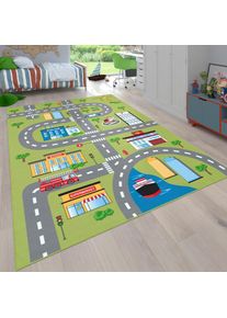 Kinderteppich »Bino 570« rechteckig 4 mm Höhe Kurzflor, Strassen-Spiel-Teppich, Kinderzimmer , grün , Paco Home , Obermaterial: 100% Polyester