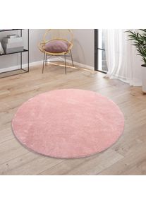 Teppich »Cadiz 630« rund 14 mm Höhe Kurzflor, Uni-Farben, besonders weich, waschbar, Wohnzimmer , rosa , Paco Home , Obermaterial: 100% Polyester