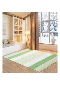 Teppich »Alizee« rechteckig 5 mm Höhe Wendeteppich, reine Baumwolle, handgewebt, gestreift, waschbar, modern , grün , my home , Obermaterial: 100%...