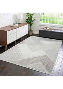 Teppich »LINDO 8877« rechteckig 11 mm Höhe Kurzflor, Hochtief-Muster/ 3D-Effekt, Fransen, Boho-Stil, Wohnzimmer , grün , Carpet City ,...