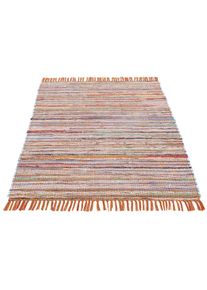 CarpetFine Teppich »Kelim Chindi, Wendeteppich« rechteckig 6 mm Höhe handgewebt, Fleckerlteppich mit Fransen, auch vielen in Läufergrössen , orange ,...