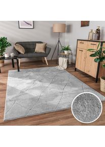Teppich »Utrecht 641« rechteckig 4 mm Höhe Kurzflor, Uni Farben, 3D-Design, Rauten Muster, besonders weich , grau , Paco Home , Obermaterial: 100%...