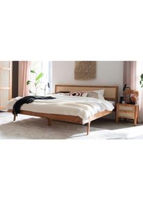 Home Affaire andas Bett »Hällevik Doppelbett, Massivholzbett, hyggeliger Stil«, massive FSC-zertifizierte Eiche geölt, Kopfteil mit Wiener Geflecht , braun ,...