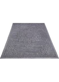 Teppich »Rimini 412« rechteckig 4 mm Höhe Flachgewebe, Uni Farben, Hoch-Tief Effekt, In- und Outdoor geeignet , grau , Paco Home , Obermaterial:...