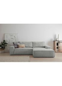 Ecksofa »SHERWOOD Schlafsofa 267 cm, L-Form,« Schlaffunktion mit Bettkasten (210x136 cm), Cord, Vintage, Samtvelours , grau , Home Affaire