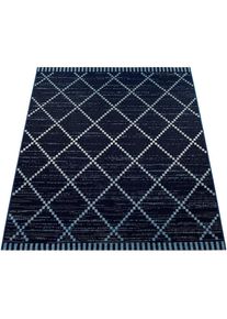 Teppich »Kortrijk 742«, rechteckig, 4 mm Höhe, Flachgewebe, Rauten Design, In- und Outdoor geeignet, Wohnzimmer , blau , Paco Home