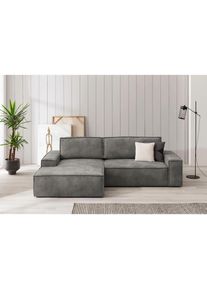 Ecksofa »SHERWOOD Schlafsofa 267 cm, L-Form,« Schlaffunktion mit Bettkasten (210x136 cm), Cord, Vintage, Samtvelours , grau , Home Affaire
