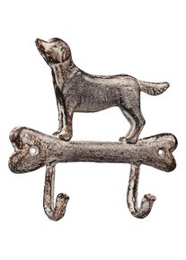 AMBIENTE HAUS, Wandhaken &raquo;2er Haken aus Gusseisen - Hund&laquo;, antik, wei&szlig;, braun, Gusseisen, B/H/L: 19 cm x 18 cm