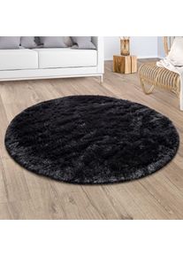 Hochflor-Teppich »Silky 591« rund 37 mm Höhe Uni Farben, besonders weich und kuschelig , schwarz , Paco Home , Obermaterial: 100% Polyester