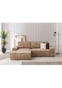 Ecksofa »SHERWOOD Schlafsofa 267 cm, L-Form,« Schlaffunktion mit Bettkasten (210x136 cm), Cord, Vintage, Samtvelours , beige , Home Affaire