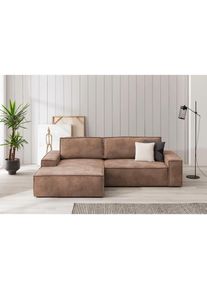Ecksofa »SHERWOOD Schlafsofa 267 cm, L-Form,« Schlaffunktion mit Bettkasten (210x136 cm), Cord, Vintage, Samtvelours , braun , Home Affaire